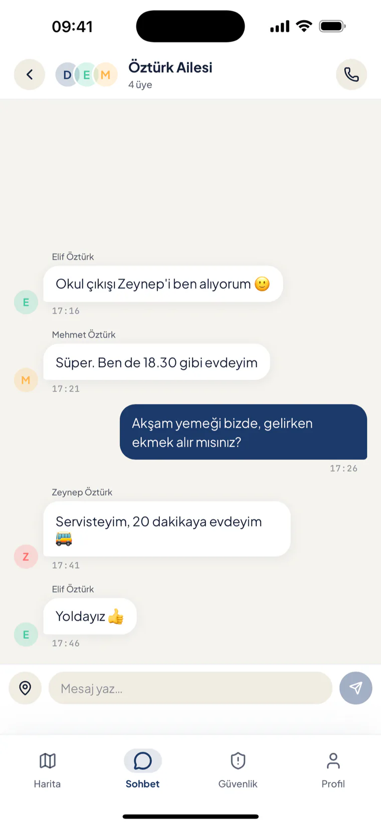 Aile sohbeti ekranı